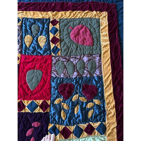 Queen sized Quilted comforter satin felt velvet one side cotton artsy witchy - Picture 8 of 11
